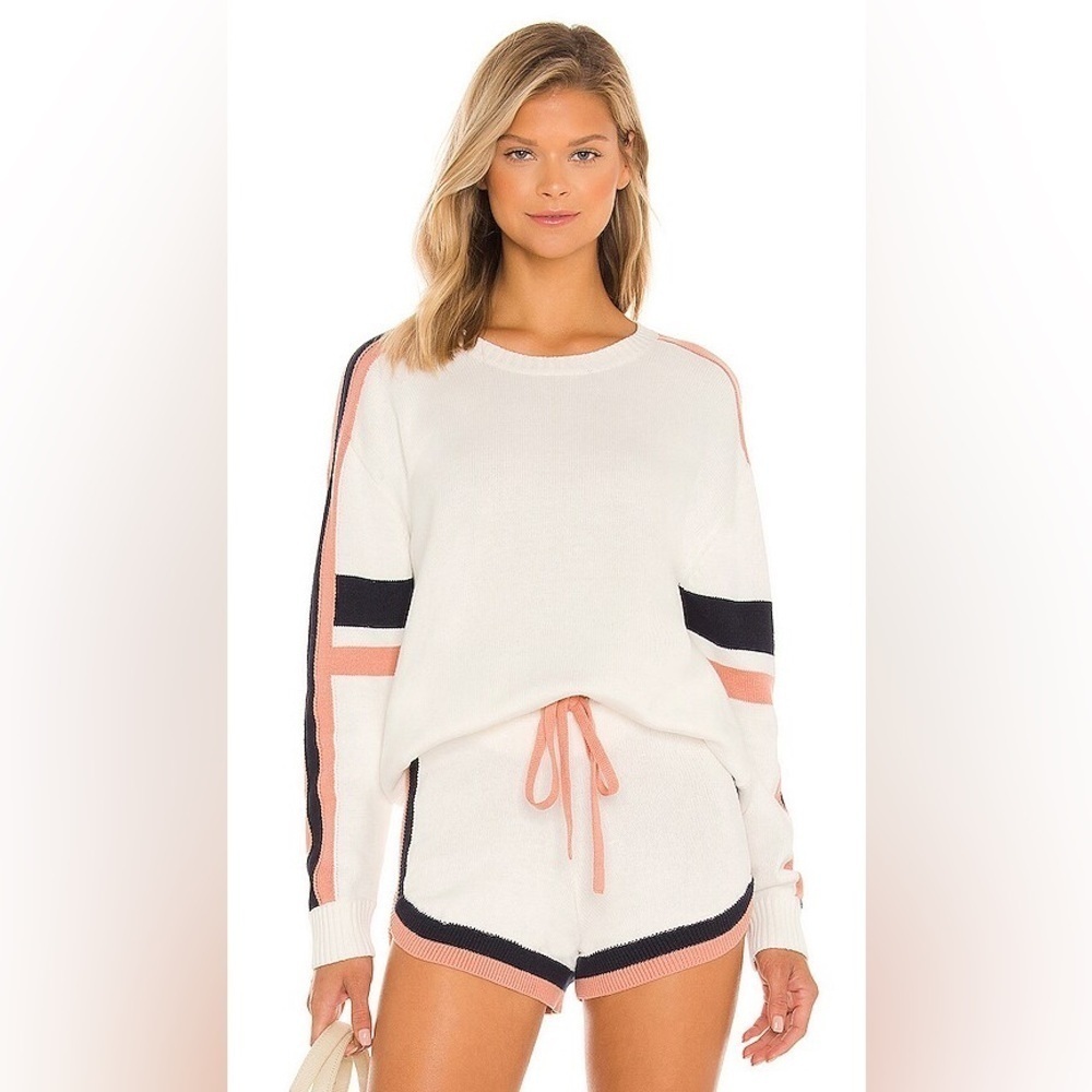 Revolve The Upside Boo Knit Shorts White Black Pink Trim Size XS